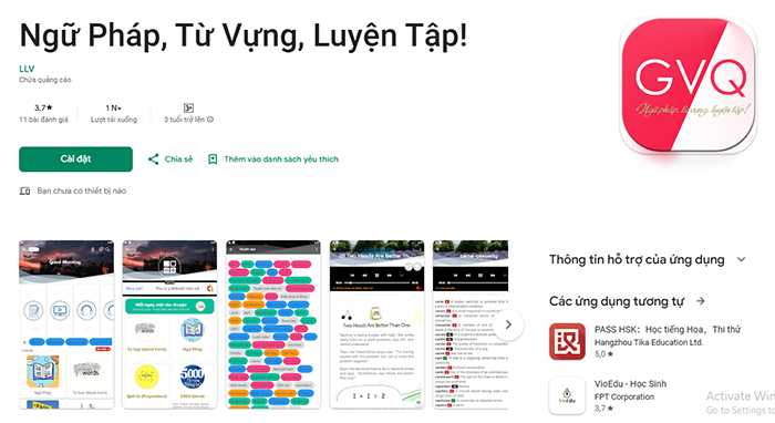 App của GVQ để trẻ ôn tập ngữ pháp và từ vựng