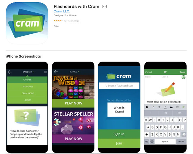 Cram flashcard cho phép người học chủ động tạo thẻ theo sở thích