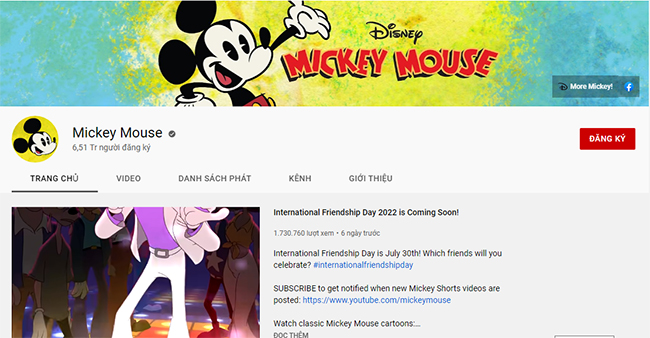 Kênh phim hoạt hình Mickey Mouse trên youtube