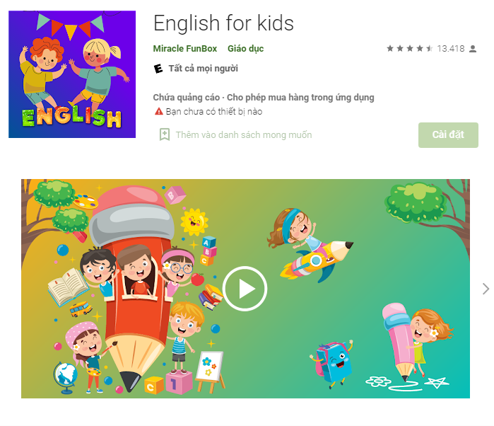 English for Kids giúp bé làm quen tiếng Anh với những hoạt động vui nhộn