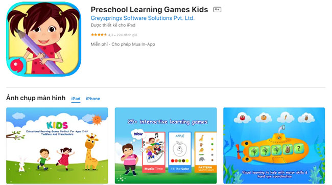 Với Preschool Learning Games Kids bé vừa học, vừa được giải trí qua các trò chơi