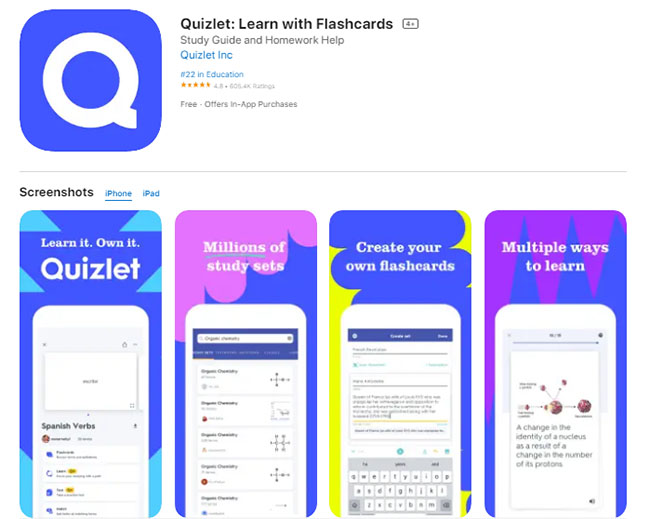 Quizlet là ứng dụng học từ vựng thông qua giọng đọc của người bản xứ