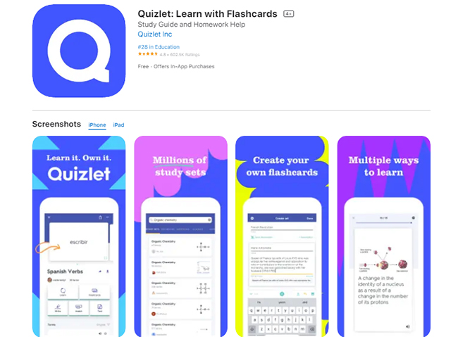 Quizlet là công cụ học từ vựng hiệu quả thông qua các thẻ học thông minh