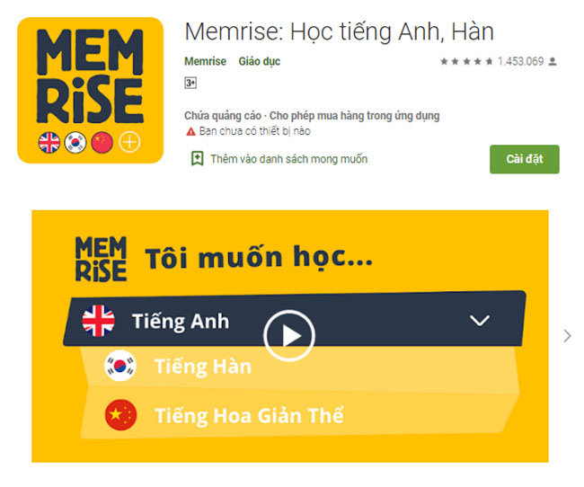 App học từ vựng tiếng Anh miễn phí Memrise