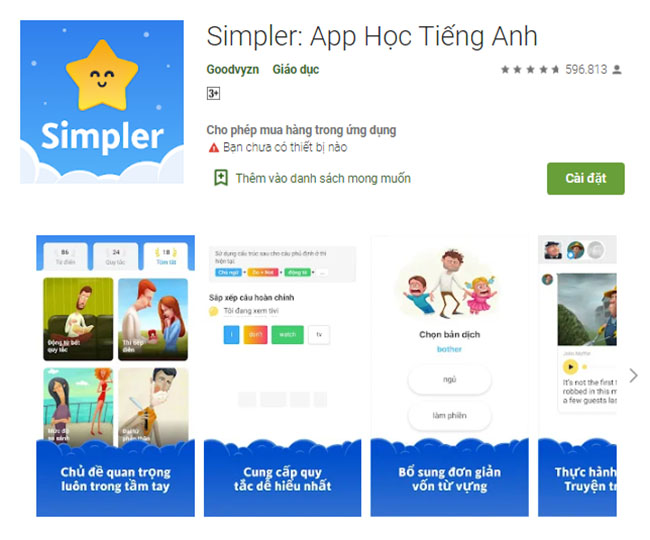 App học từ vựng tiếng Anh miễn phí Simpler