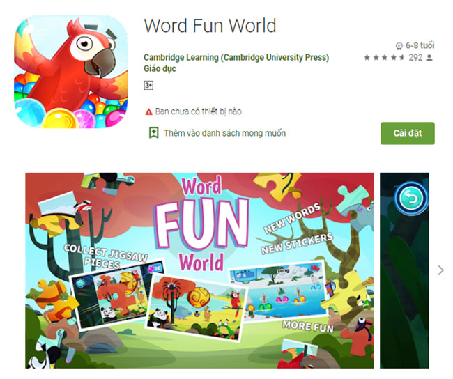 App làm bài tập tiếng Anh Word Fun World