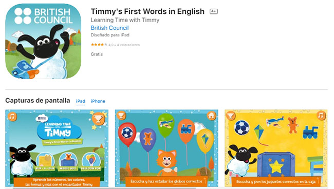 App luyện nghe nói tiếng anh Timmy's First Words in English