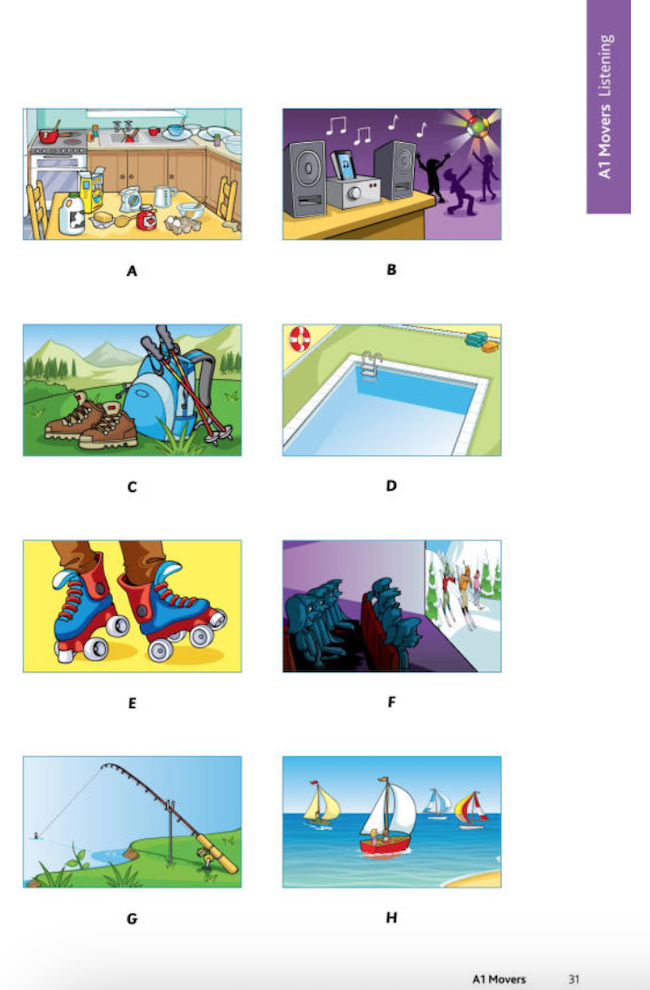 Các hình ảnh diễn tả hoạt động được cho sẵn để bé ghép với hình ảnh tương ứng ở trên