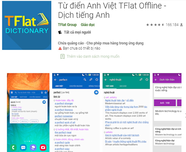 TFlat là app học từ vựng tiếng Anh offline với kho từ vựng khổng lồ