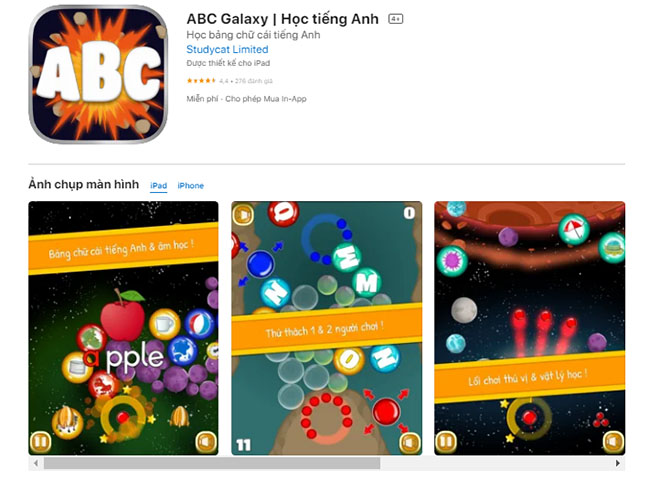 Phần mềm học tiếng anh lớp 1 miễn phí ABC Galaxy