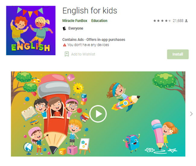 Phần mềm học tiếng Anh lớp 1 miễn phí English For Kids