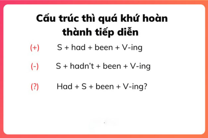 Cấu trúc câu khẳng định, câu phủ định, câu hỏi của thì