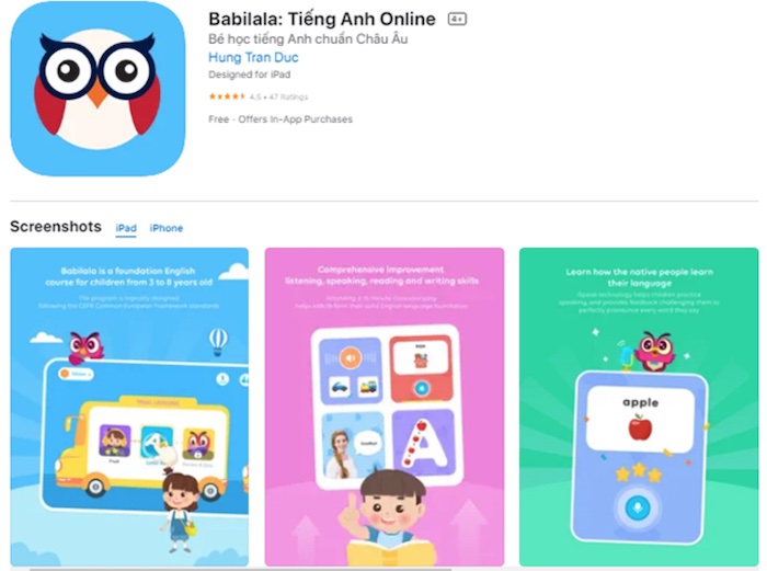 App Babilala giúp trẻ học từ vựng tiếng Anh hiệu quả và được đánh giá rất cao hiện nay