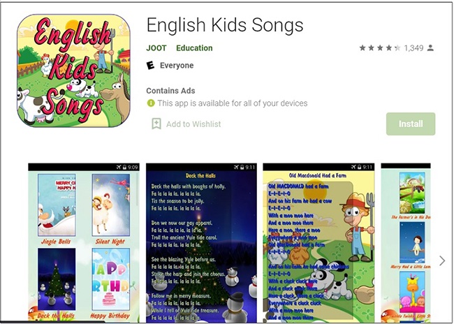 Đây là là ứng dụng học tiếng Anh qua bài hát phổ biến với tất cả các bé