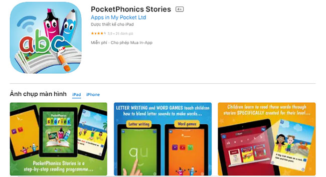 PocketPhonics là ứng dụng được sử dụng nhiều ở các trường mầm non, tiểu học
