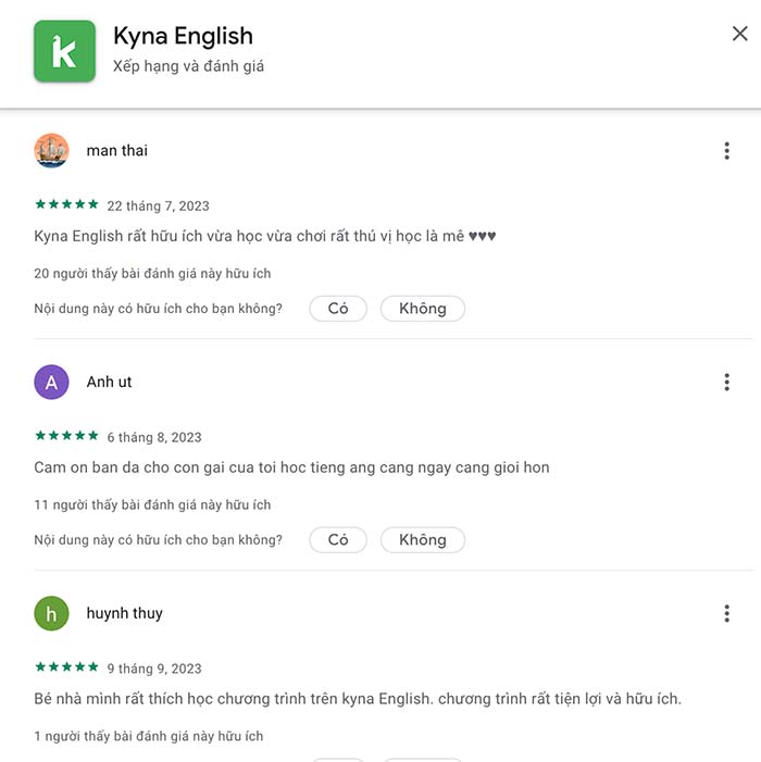 Kyna English được chấm 4.3/5 sao trên App Store