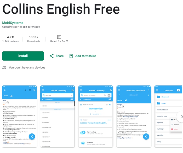 App từ điển tiếng Anh miễn phí Collins Dictionary Free